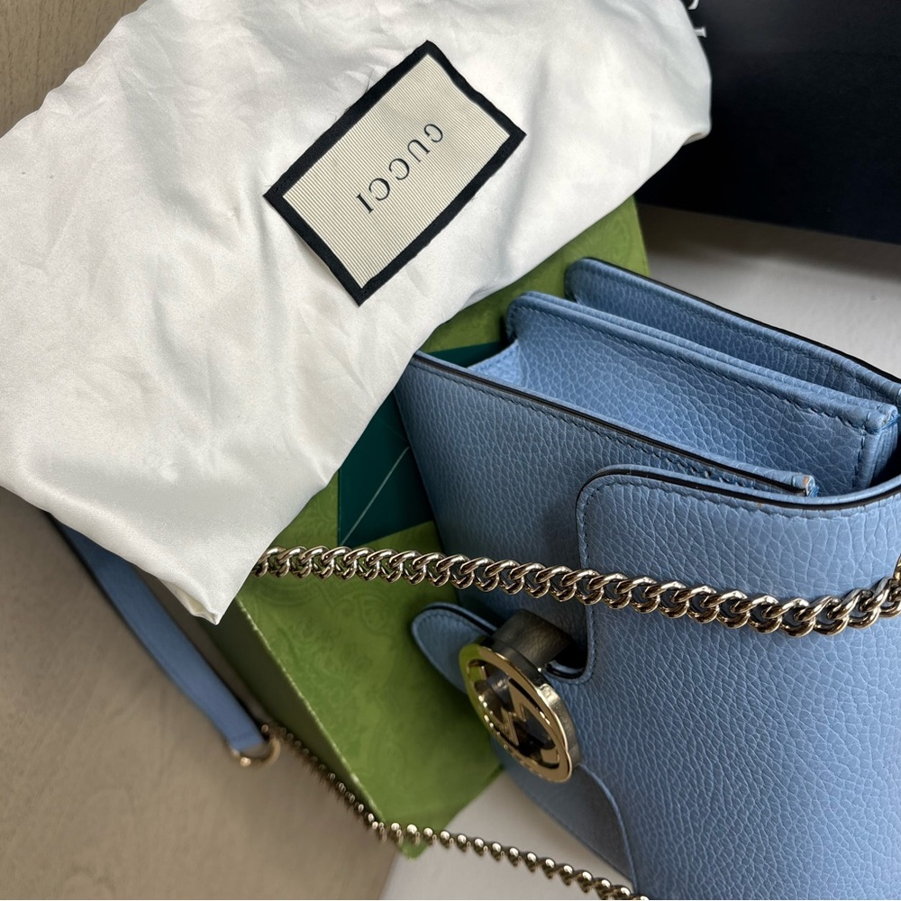 Gucci Pale Blue Leather Chain Crossbody Bag with Siver Hardware - Picture 10 of 16